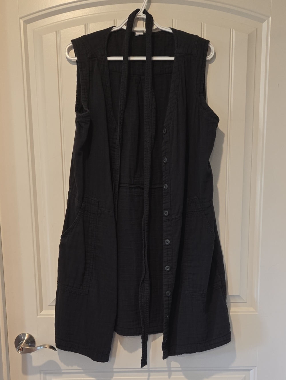 Sleeveless Black Button-Front Long Vest - Tag Missing